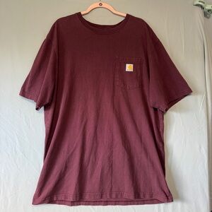 Carhartt Mens Burgundy Short Sleeve Pocket Tee Size XL Tall Workwear Loose Fit
